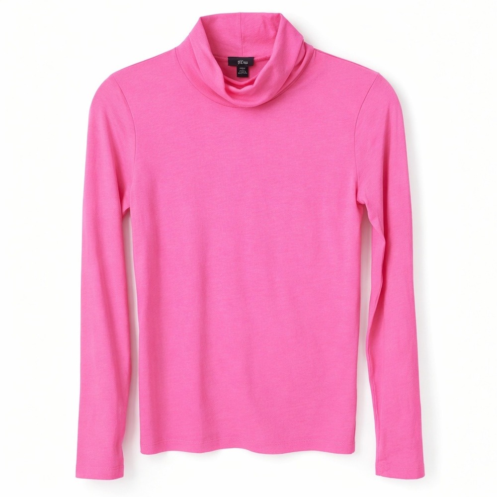 J Crew Tissue Turtleneck Top Womens Size XXS Hot Pink Long Sleeve Cotton K4227